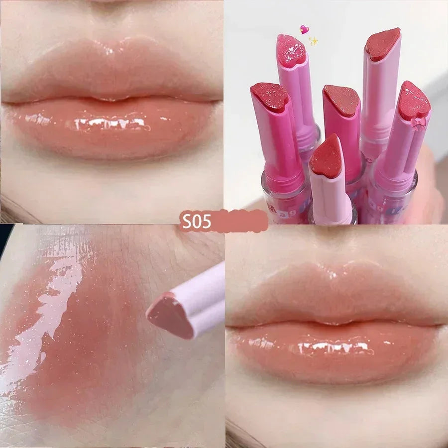 Obbty Water Light Mirror Lipstick Pen Glitter Lip Tint Long Lasting Moisturising Love Heart Shape Solid Lip Gloss Lip Makeup Cosmetics