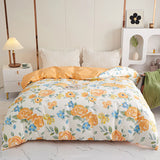 Obbty Yellow Floral 100% Cotton Duvet Cover Rose Pattern Comforter Covers Elegant Flowers Botanical Bedding All Season for Women Girls