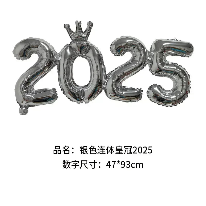 Obbty 2025 Crown Number Foil Balloons Happy New Year Eve Party Decoration Photo Booth Props Supplies Christmas Home Decor Navidad 2025