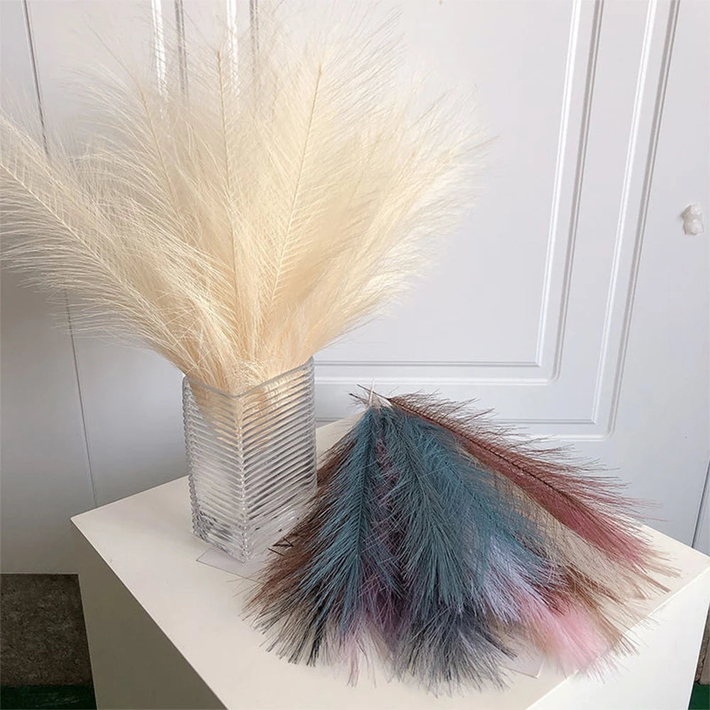 Obbty 50PCS Fluffy Pampas Grass Boho Decor Artificial Flower Fake Plant Reed Simulated Party Wedding Home Decoration 42CM