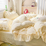 Obbty Bed Linen Bedding Set 2024 Korean Princess Style Lace  Towel Embryos  Washing Cotton Four PIECE Set Duvet Cover With Pillowcase