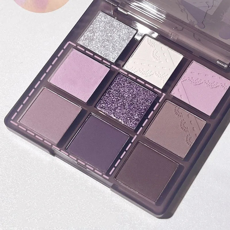 Obbty Aurora Purple 9 Colors Eyeshadow Palette Smokey Purple Lace Shimmer Matte Silver Water Highlight Cool Tone Eye Shadow Korean