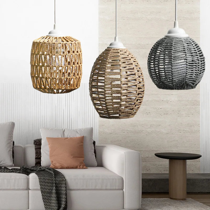 Obbty Rattan Lamp Shade Small Boho Shades Replacement Ceiling Light Covers Cylinder Woven Rope Lampshade for Pendant Light Floor Lamps