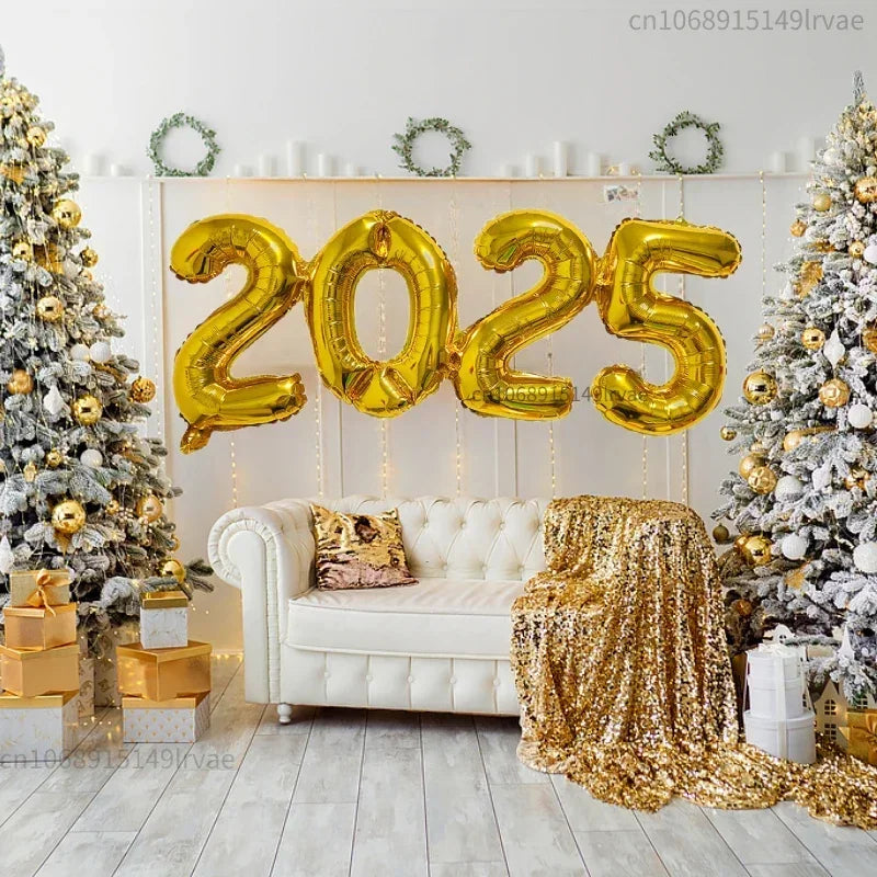 Obbty 2025 Crown Number Foil Balloons Happy New Year Eve Party Decoration Photo Booth Props Supplies Christmas Home Decor Navidad 2025