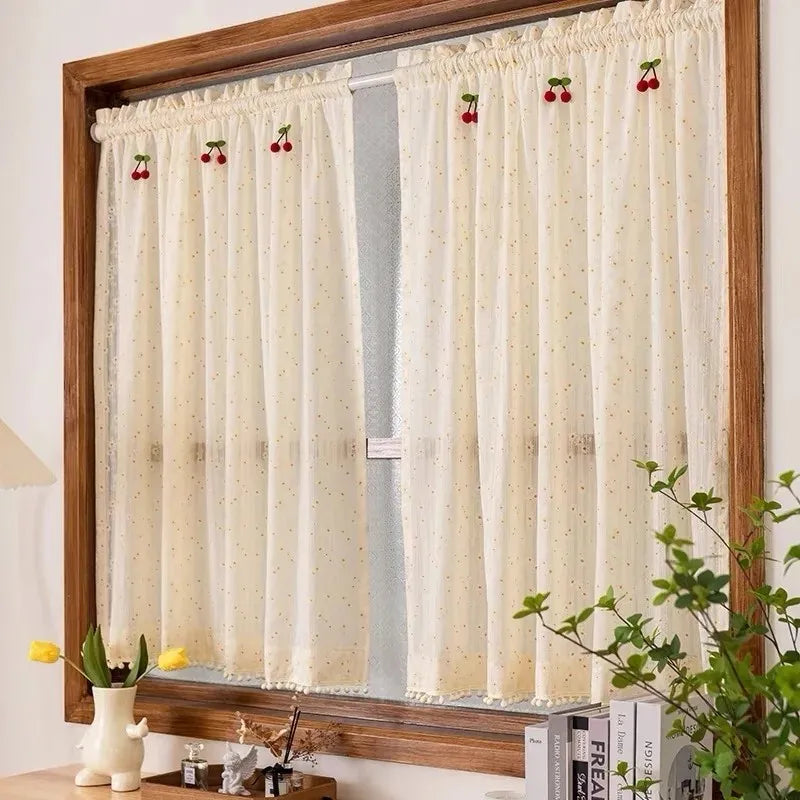 Obbty Short Valance Tier Curtains for Kitchen Farmhouse Bookshelf Ruffle Lace Hotel Door Treatment Partition Decoration Drapes