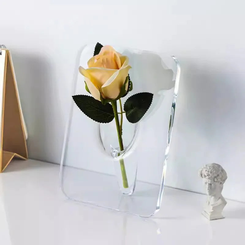 Obbty 20×15cm Creative Art Acrylic Photo Frame Vase Hydroponic Flower Arrangement Device Transparent Vase Home Decoration Ornaments