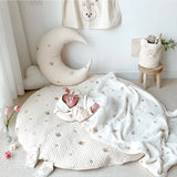 Obbty Korean New Baby Circular Crawling Mat Removable and Washable Floor Mat Rabbit Flower Embroidered Rug Kids Room Decoration Carpet