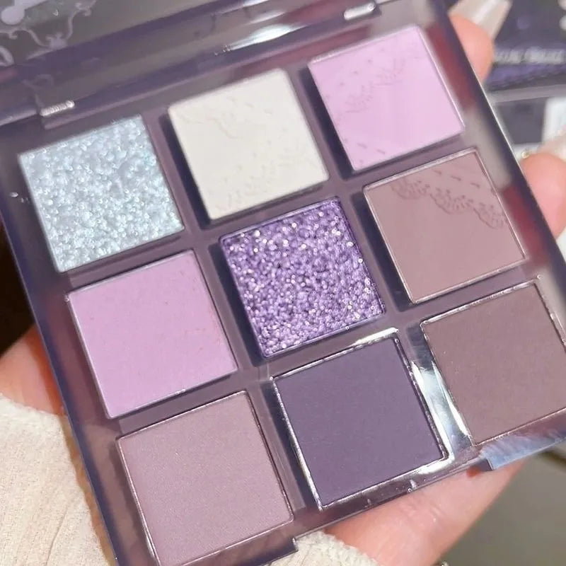 Obbty Aurora Purple 9 Colors Eyeshadow Palette Smokey Purple Lace Shimmer Matte Silver Water Highlight Cool Tone Eye Shadow Korean