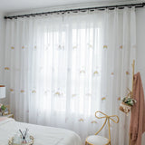 Obbty Children's Rainbow Voile Half-Transparent Embroidered Curtains,Modern Simple Decorative Curtain(White)