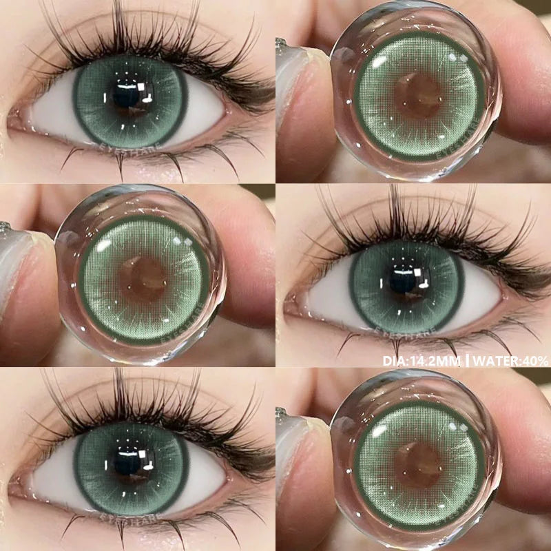 Obbty 1Pair Colored Contact Lenses for Eyes Natural Brown Eye Lenses Gray Pupils Blue Eye Soft Lenses Yearly Green Contacts