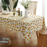 Obbty Sunflower Flower Tablecloth Cotton and Linen Tassel Rectangular Tablecloth Waterproof and Oil-proof Table Cloth Home Decoration