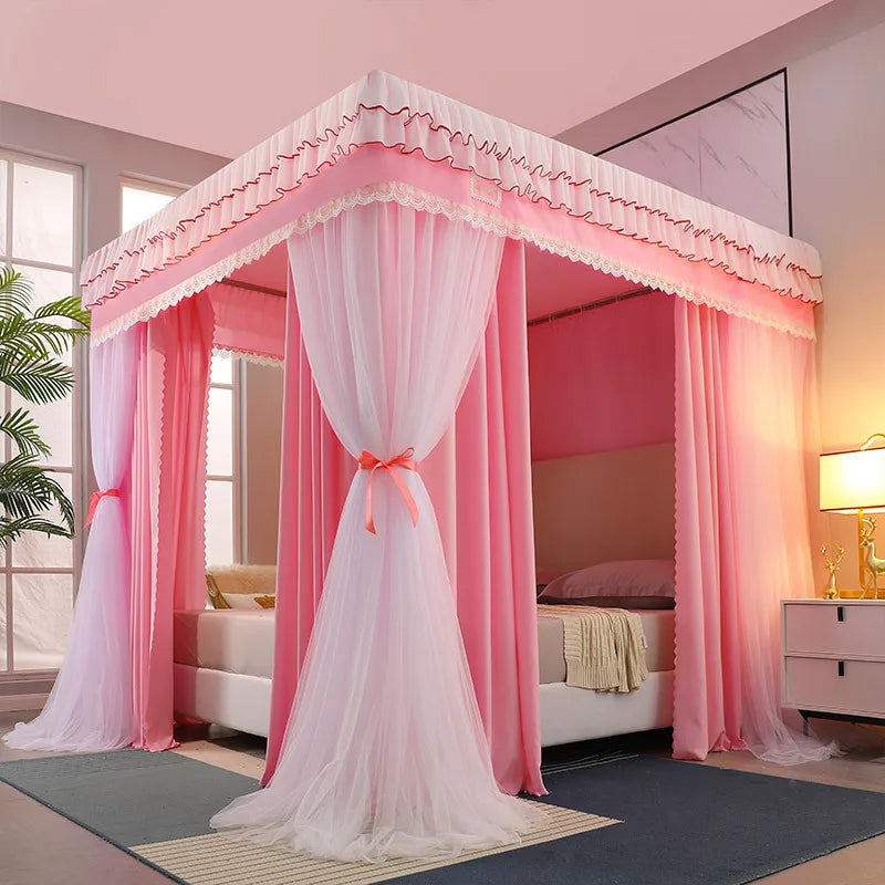 Obbty Four Season Quadrate Palace Mosquito Net with Frame Romantic Shading Bed Curtain Canopy Nets Three-door Bedcover Curtain