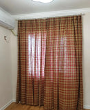 Obbty Classic Plaid Light Flittering Curtains, 100% Cotton Linen, British Lattice, Living Room, Bedroom Curtain, Pastoral Window Drape