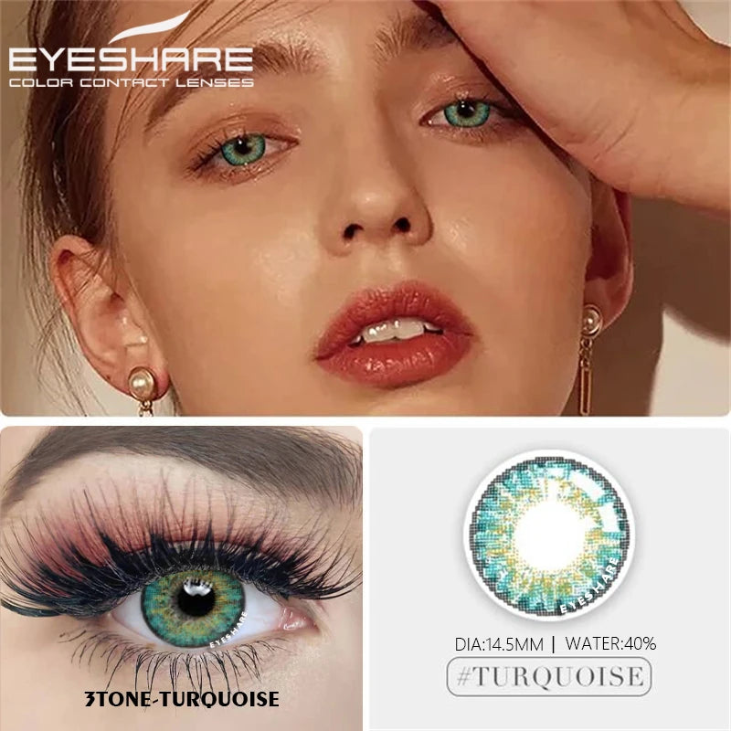 Obbty EYESHARE 2pcs Colored Contact Lenses Natural Color Contact Lenses For Eye BLUE GREEN Yearly Beauty Makeup Cosmetic Contact Lens