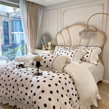 Obbty Washed Cotton White And Black Dots Bedding Set Ruffle Duvet cover Bed Sheet Set Pillowcases Double Queen King 4Pcs