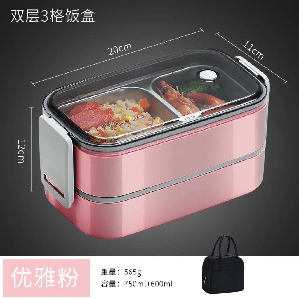 Obbty 304 stainless steel lunch box for Adults Kids School Office 1/2 Layers Microwavable portable Grids bento Food Storage Containers