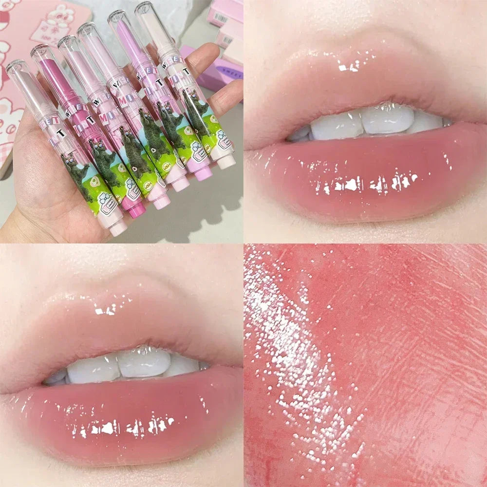 Obbty Water Light Mirror Lipstick Pen Glitter Lip Tint Long Lasting Moisturising Love Heart Shape Solid Lip Gloss Lip Makeup Cosmetics