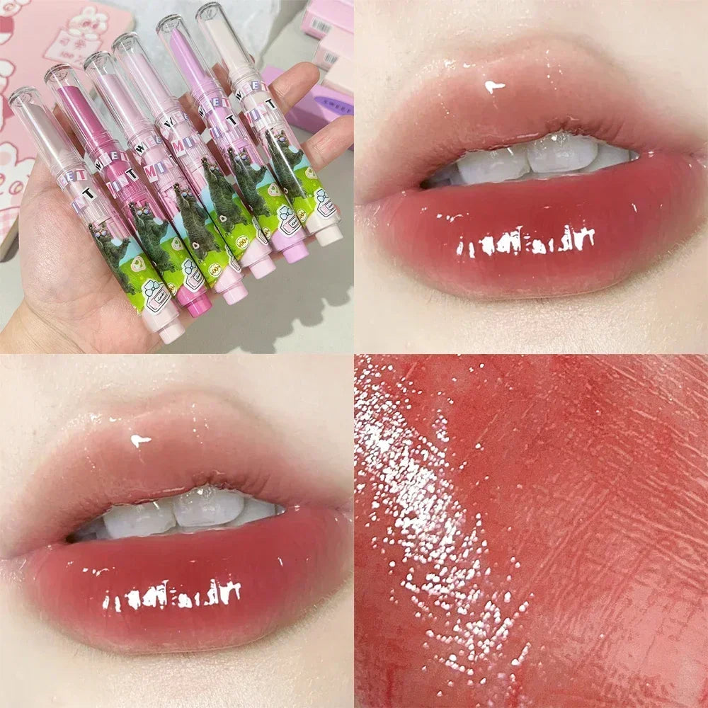 Obbty Water Light Mirror Lipstick Pen Glitter Lip Tint Long Lasting Moisturising Love Heart Shape Solid Lip Gloss Lip Makeup Cosmetics