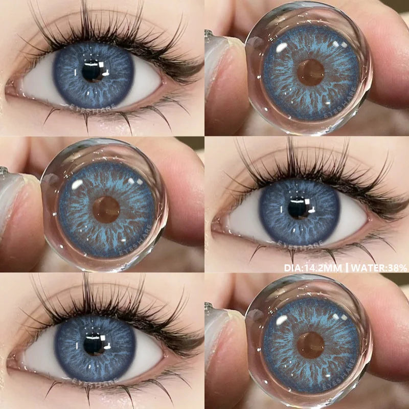 Obbty 1Pair Colored Contact Lenses for Eyes Natural Brown Eye Lenses Gray Pupils Blue Eye Soft Lenses Yearly Green Contacts