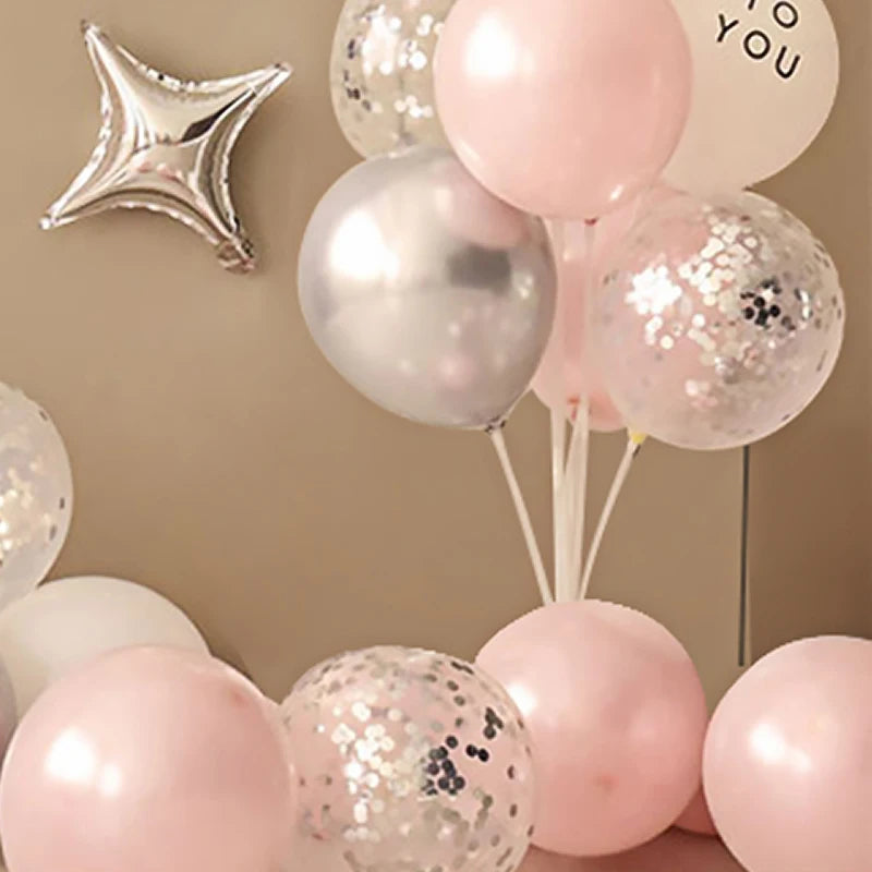 Obbty 36PCS Pink and Silver Simple Birthday Balloon Party Decorative Set