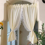 Korean Double Lace With Pearls Tulle Curtains For Bedroom Girl Room French Dream Light Yellow Short Sheer Voile For Door Kitchen