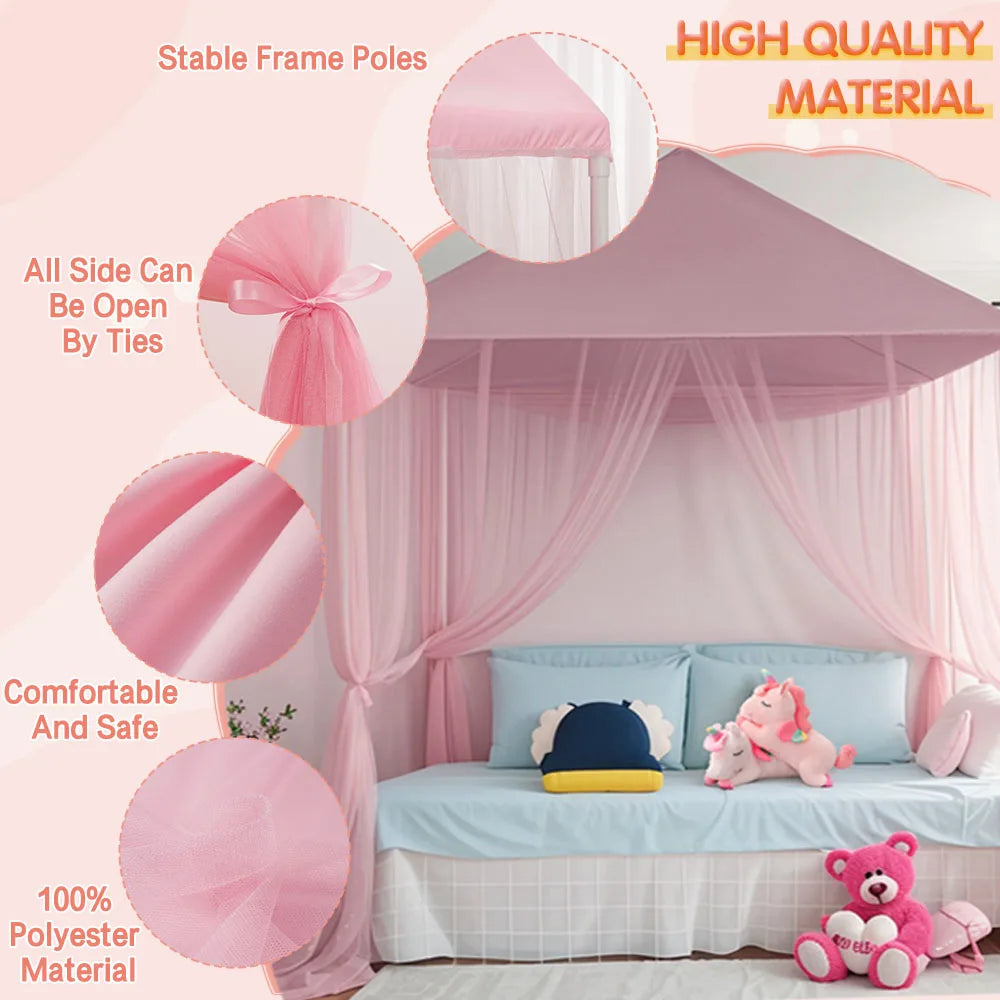 Obbty Princess Bedroom Mosquito Netting Luxury Canopy Bed 3Side Opening Post Bed Curtains Girl kid bedroom Protective cover Home Decor