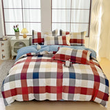 Obbty Simple Color Plaid Duvet Cover Set Breathable Skin Friendly Zipper Quilt Cover Japanese Style Home Bedding Set Machine Washable