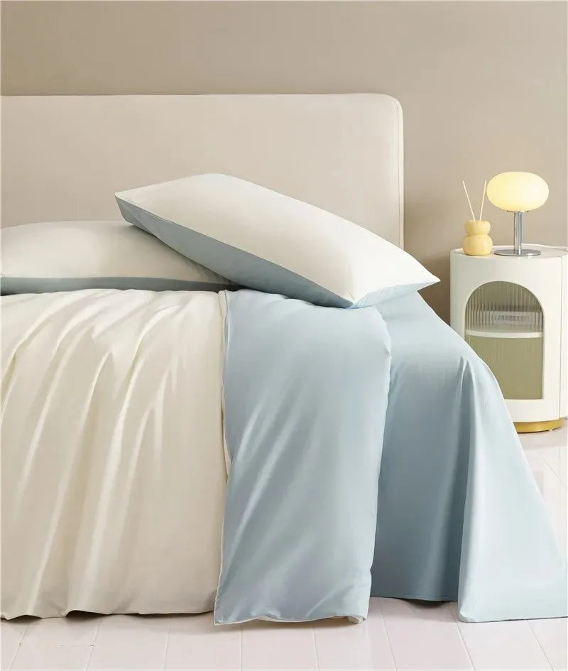 Obbty 100% Brushed Cotton Solid Plain Reversible Duvet cover+2Pcs Pillowcases Twin Double Queen King size 3Pcs Soft Bedding set