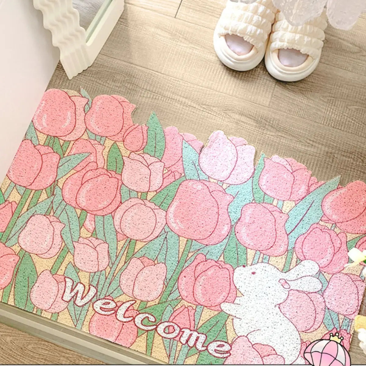 Obbty Welcome Rabbit Entrance Doormat Anti-slip PVC Floor Mats Croppable Entry Porch Hallway Entryway Home Decor Dust Removal Carpet