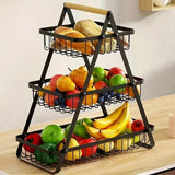 Obbty Countertop Fruit Vegetable Basket Removable Kitchen Organizer Shelf with Wooden Handle Bathroom Cosmetic Stand Storage Holder