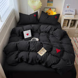 Obbty Cool Black Duvet Cover Set Ins Nordic Embroidery Heart Bed Sheet Set Of Four Pieces Home Luxury Bedding Set For Girls