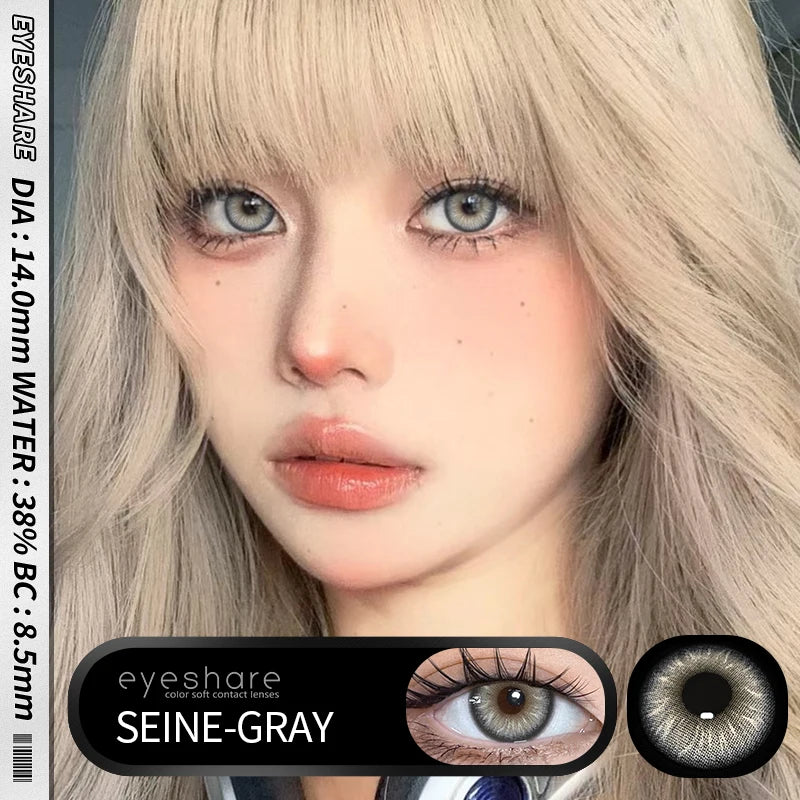 Obbty 1Pair New Color Contact Lenses for Eyes Natural Black Yearly Use Lenses Blue Multicolored Contact Lens Gray Pupils Lens