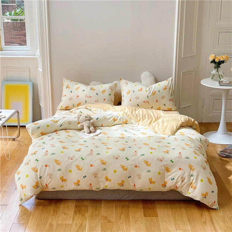 Obbty -  Simple Flower 100% Slub Cotton Bedding Set King High-end Comfortable Air-Permeable Duvet Cover Set Cotton Comforter Bedding Sets