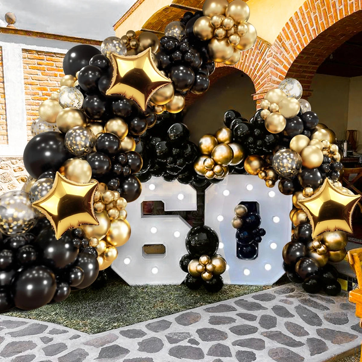 Obbty 134pcs Black Gold Balloon Garland Arch Kit Latex Confetti Balloon Happy Birthday Party Decor Wedding Anniversary Baby Shower