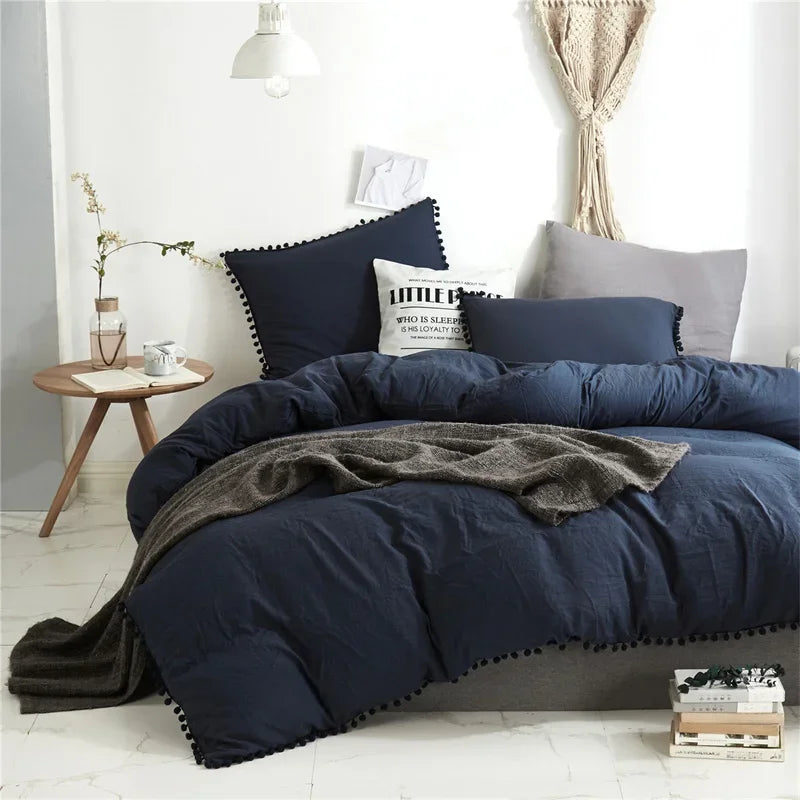 Obbty American Size Furball Tassel Duvet Cover Set Luxury King Queen Size Bedding Set Twin Full Quilt Covers Juego De Ropa De Cama