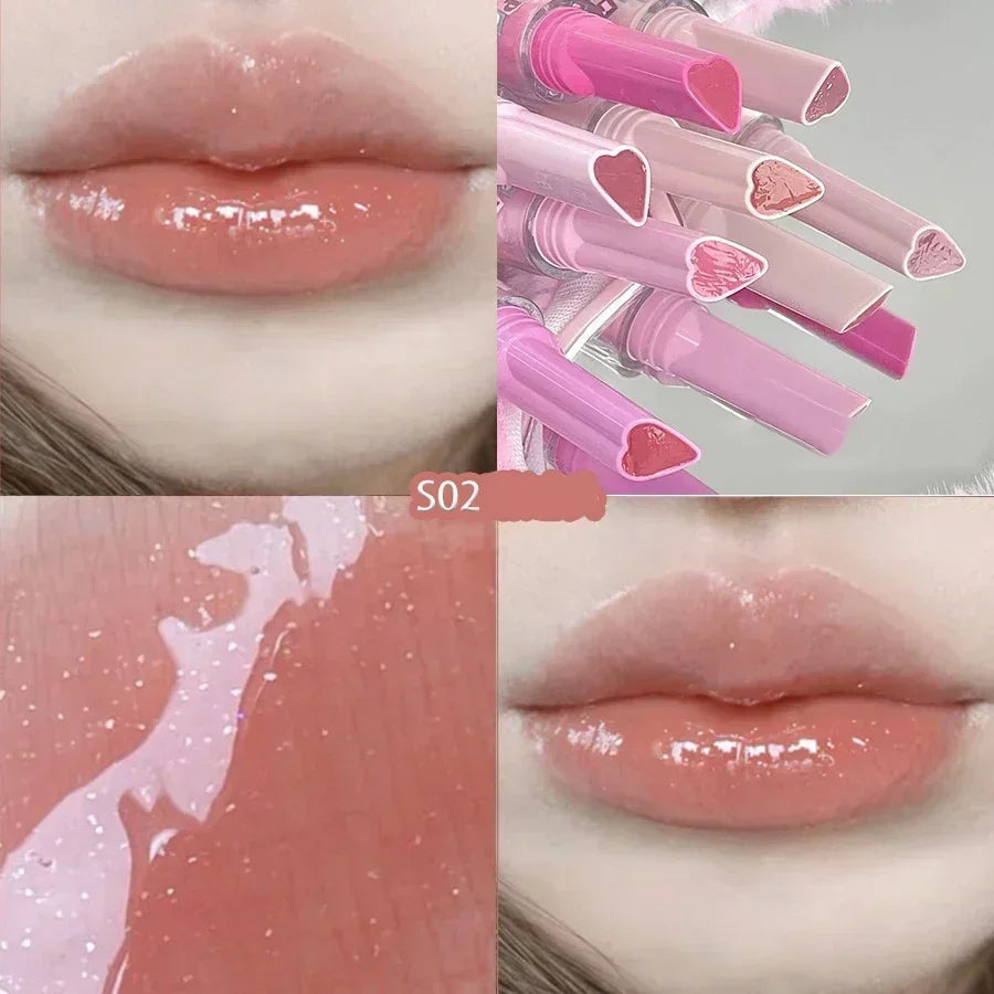 Obbty Water Light Mirror Lipstick Pen Glitter Lip Tint Long Lasting Moisturising Love Heart Shape Solid Lip Gloss Lip Makeup Cosmetics