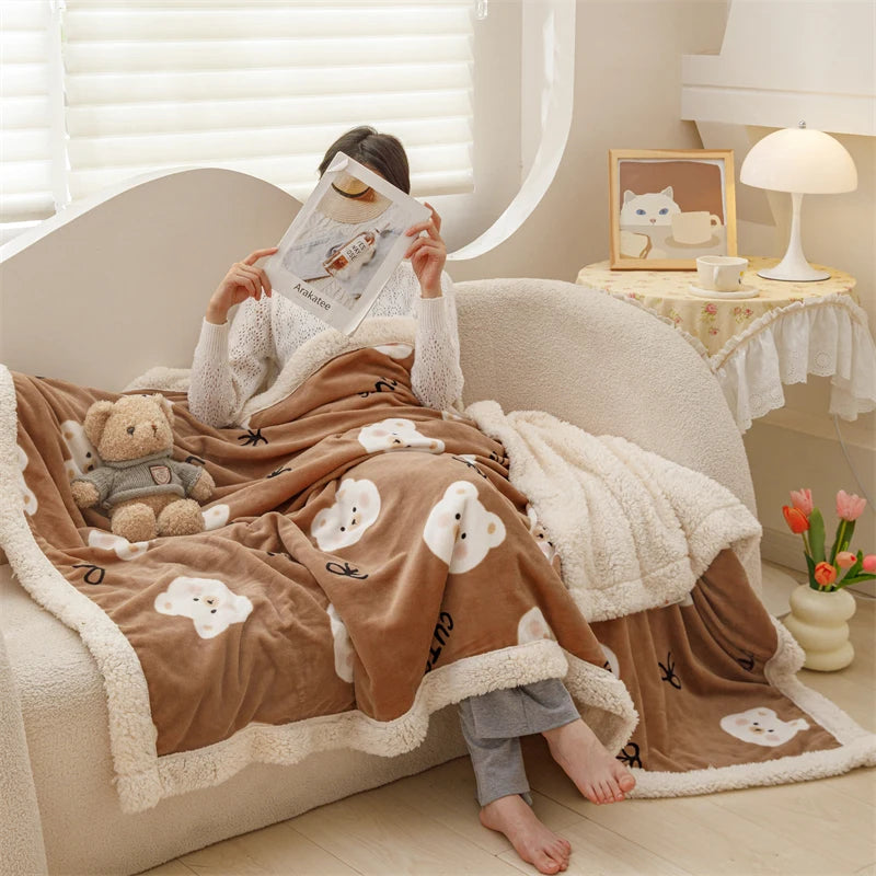 Obbty Plaid Warm Cartoon Thickened Nap Air Conditioning Blanket Double woolen blanket Bedspread on the bed Sofa Cover