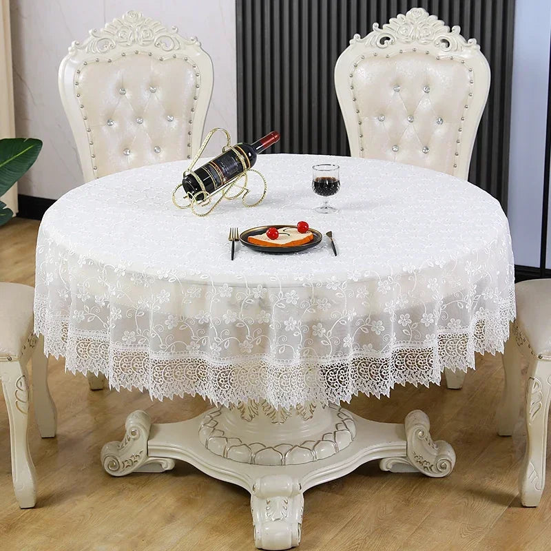 Obbty European Linen Round Lace Tablecloth, Dining Table Cover, Coffee Table, Living Room Decor, Embroidered Cloth