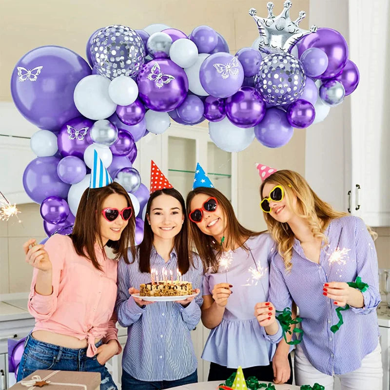 Obbty Macaron Purple Balloons Garland Chain Wedding Birthday Decoration White Macaron Lilac Ballon Arch DIY Baby Shower Decor