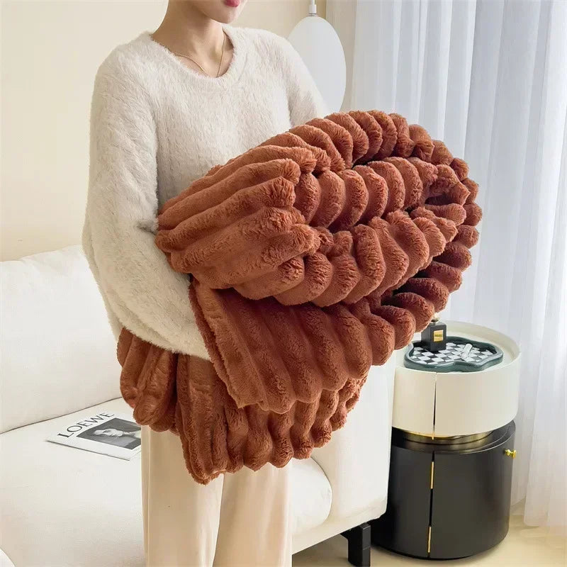 Obbty New Imitation Rabbit Velvet Autumn Warm Blankets for Beds Soft Fluffy Coral Fleece Throw Blankets for Sofa Warmth Bed Sheets