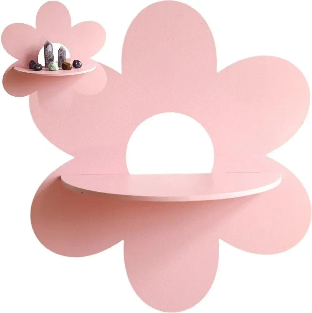 Obbty Flower Shape Wall Storage Holder Wooden Wall Art Wall Decoration Floating Plant Shelf For Bathroom Home Room Decor Gift Bedroom