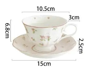 Obbty French Pink Rabbit Print Vintage Coffee Cup and Saucer Set Ceramic Cup Cute Girls' Afternoon Tea Dim & Saucer