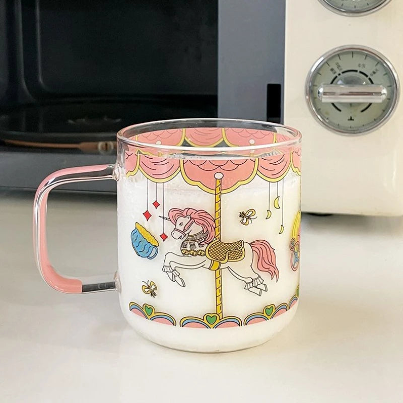 Obbty High Temperature Resistant Glass Cup Cartoon Girl Heart High Beauty Female High-end with Handle Coffee Cups Milk Breakfast Cup