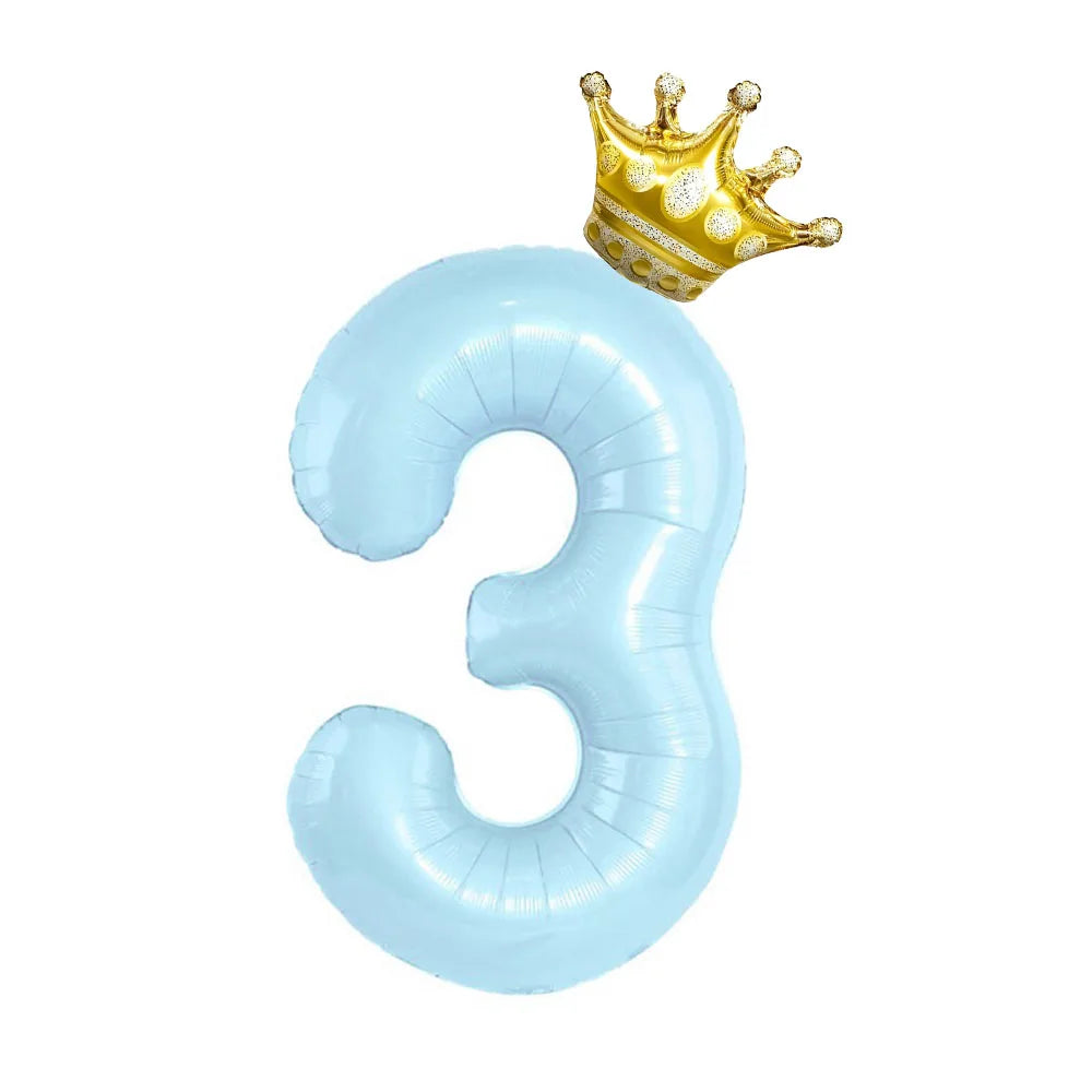 Obbty 40inch Pastel Light Blue Pink Foil Number Balloon With Crown 1 2 3 4 5 6 Boy Girl Birthday Party Baby Shower Wedding Decoration