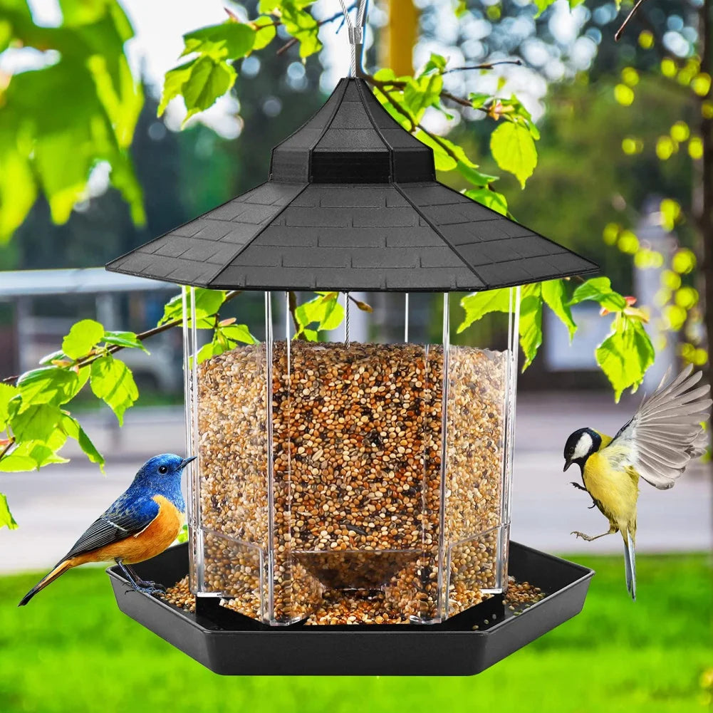 Obbty Waterproof Gazebo Hanging Wild Bird Feeder Pigeons Parrots Hangable Feeder  Large Capacity Pet Birds Feeding House For Garden Ya