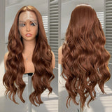 Obbty Brown Wig Body Wave Synthetic Lace Front Wigs For Women Synthetic Hair Natural Hairline Deep Wave Lace Wig Cosplay Ready to Wear