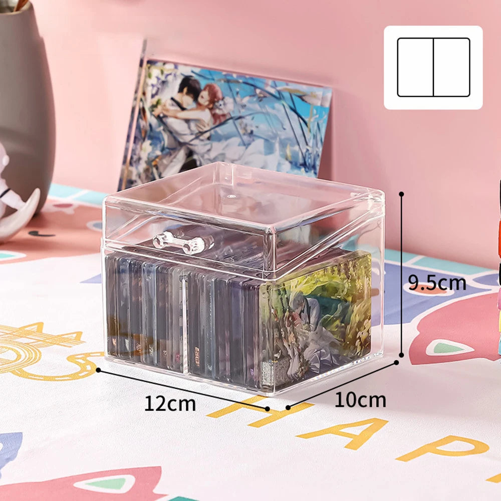 Obbty Kpop Photocard Storage Box Transparent Acrylic Photo Card Organizer Compartment Flip Box Card Case Protector Container Korean