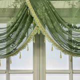 Obbty Green Lace Wavy Short Valance Curtain Festive Party Background Window Decoration Voile Waterfall Scallop Curtain Head