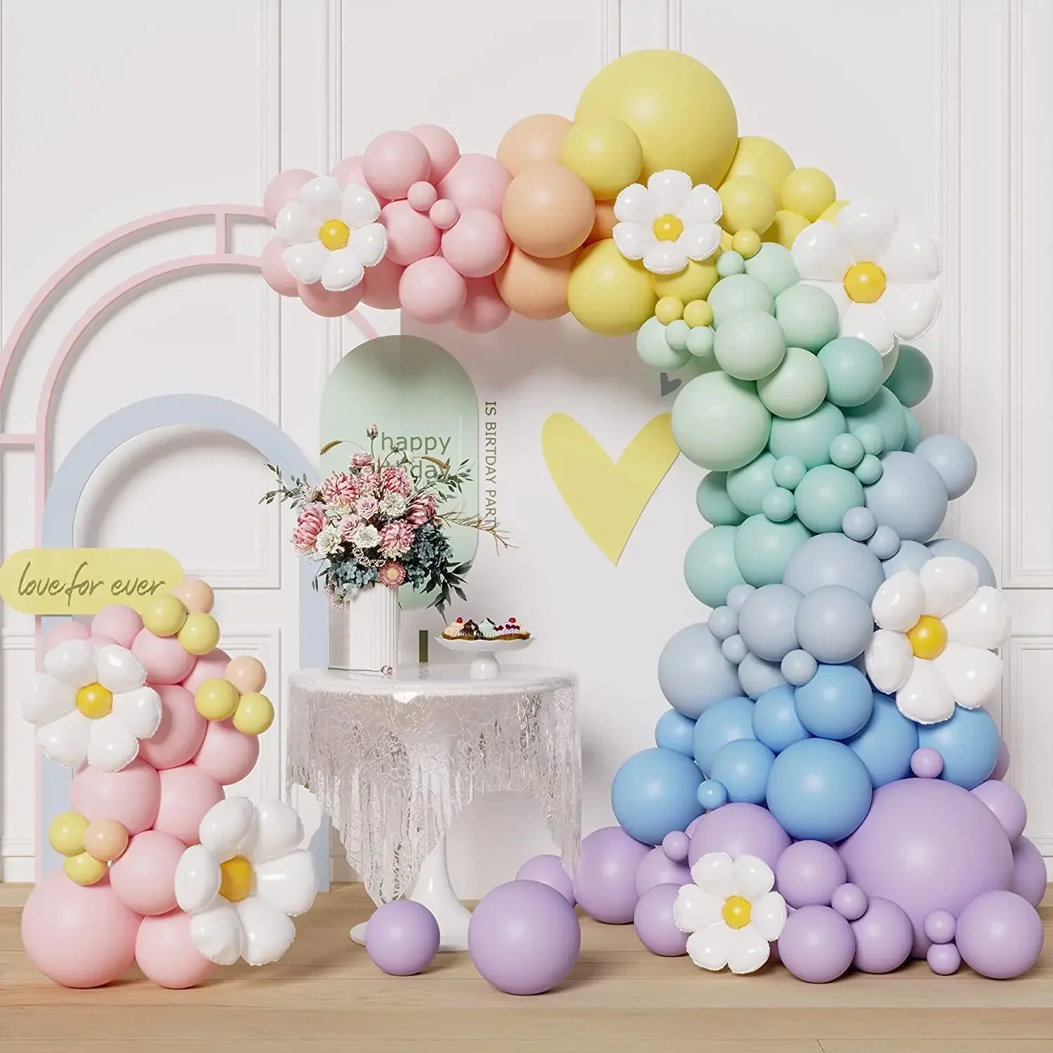 Obbty Macaron Rainbow Balloon Garland Arch Kit Girls Pastel Wedding Happy Birthday Party Pink Balloons Baby Shower Decoration Kid Gift