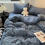 Obbty Bedding Set, Checkered Bubble Wash Cotton Quilt Set, Four Pieces, Ins Korean High Quality Bedding Sheet Set, Dormitory 3 Pcs